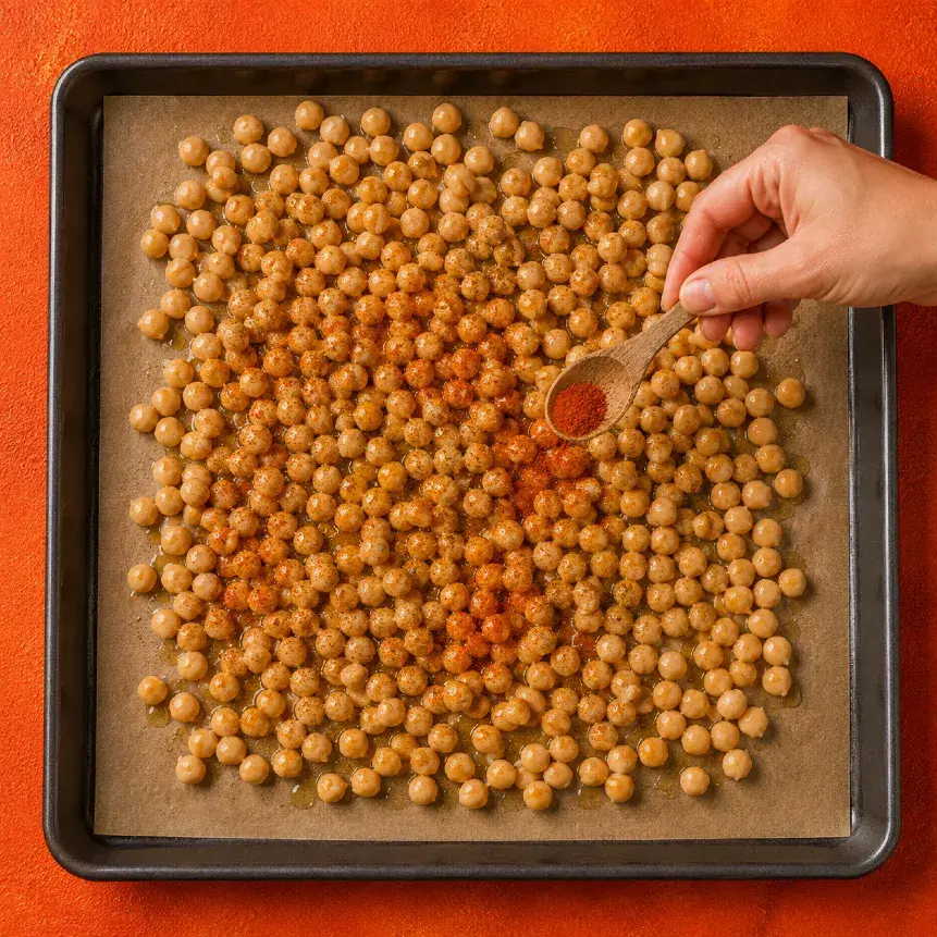 Pečená cizrna na plechu při přípravě plant-based receptu