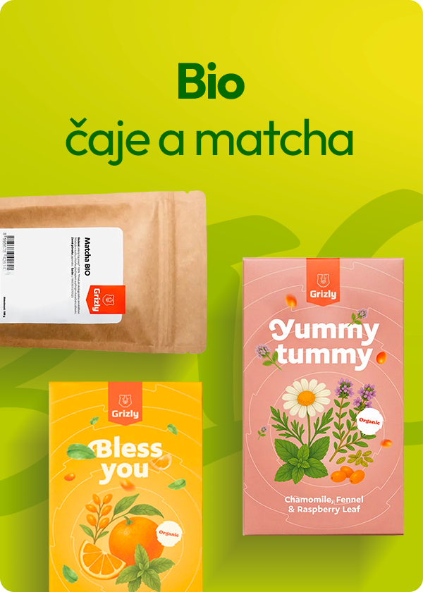 Výběr BIO čajů a matchy na Grizly