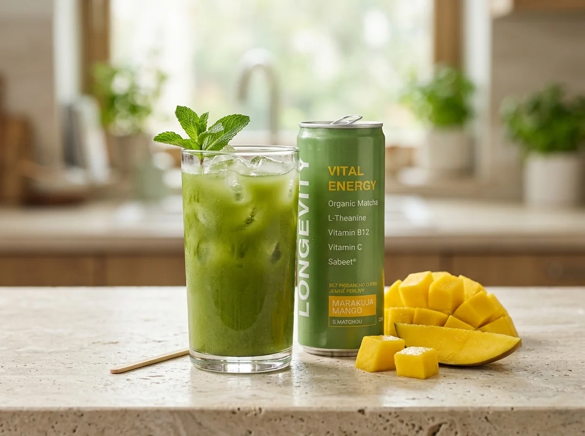 Matcha nápoj s ovocem