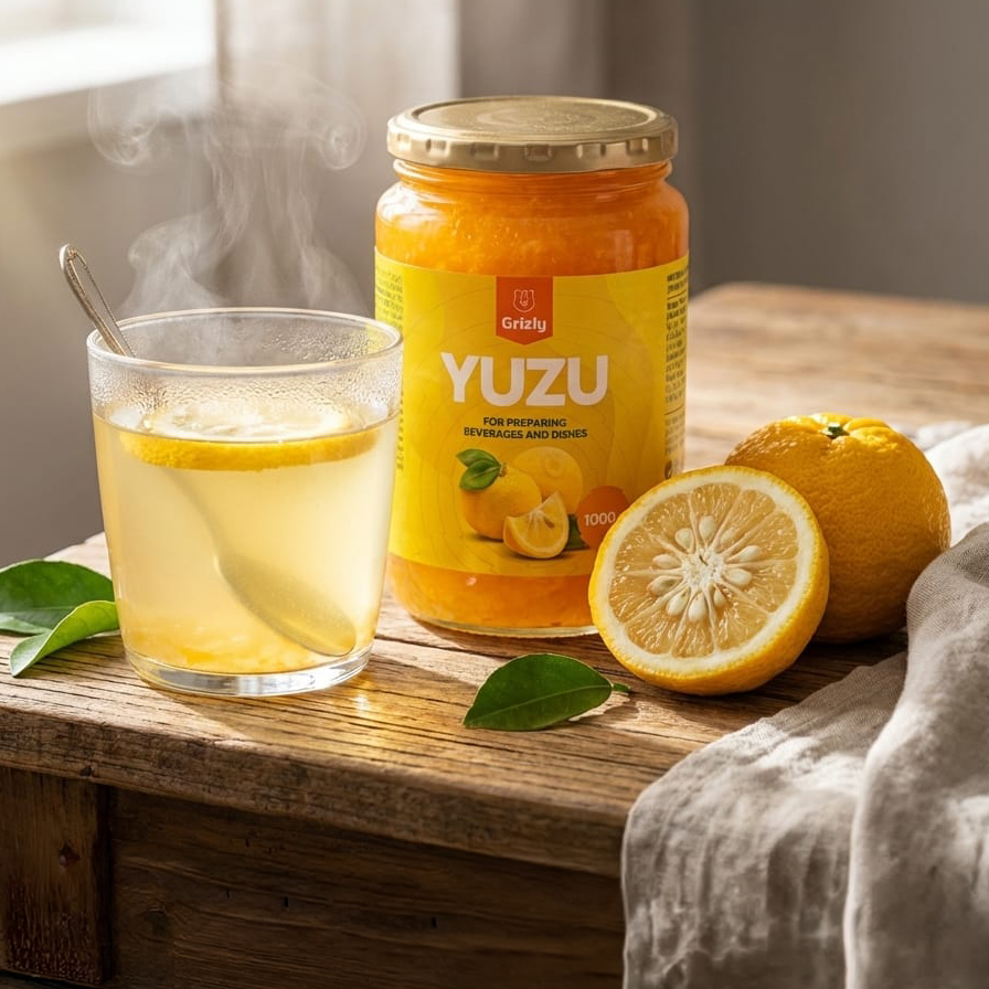 Horký yuzu čaj s Grizly Yuzu koncentrátem a čerstvými citrusy