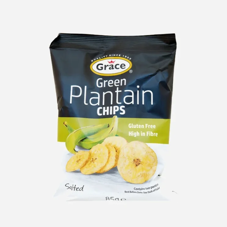 Bezlepkové chipsy ze zelených banánů plantain solené