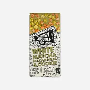 Bílá čokoláda, matcha, makadamové ořechy a sušenky