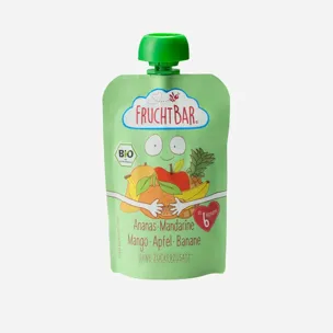 Ovocná kapsička s jablkem, ananasem, mangem, banánem a mandarinkou BIO