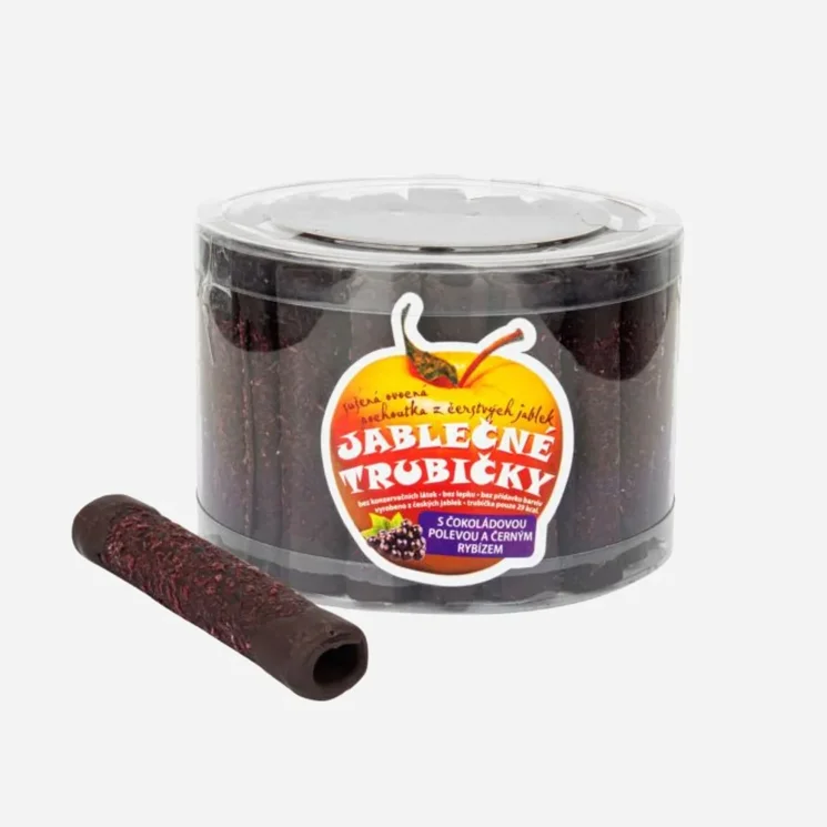 Trubičky jablečné s černým rybízem a čokoládou - dóza 12 x 540 g